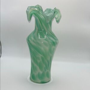 Fenton Green Glass 9" Vase Mid-Century Decorative Flower Vintage